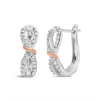 10K White Rose Gold Diamond Ribbon Hoop Earrings