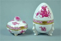 (2) HEREND RASPBERRY CHINESE BOUQUET BOXES