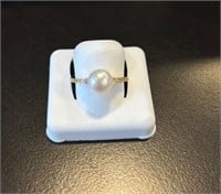 Gold Pearl and Diamond Ring Size 7