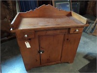 Early Primitive Pine Washstand w/ Decorated Top