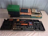 Assorted books and tool set
