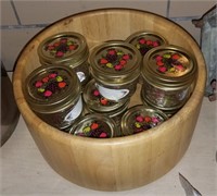 Wood Bowl W/ Small Glass Mason Jars