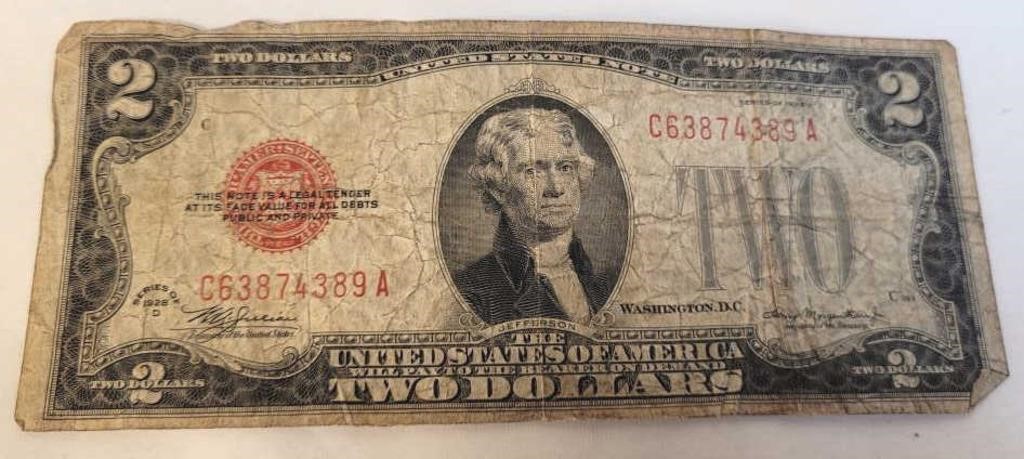1928 D Two Dollar Red Bill