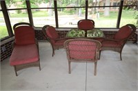 OUTDOOR PATIO SET - GLASS TOP TABLE, UMBRELLA,