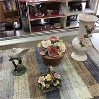 Lot of Flower Items and Dove Figure