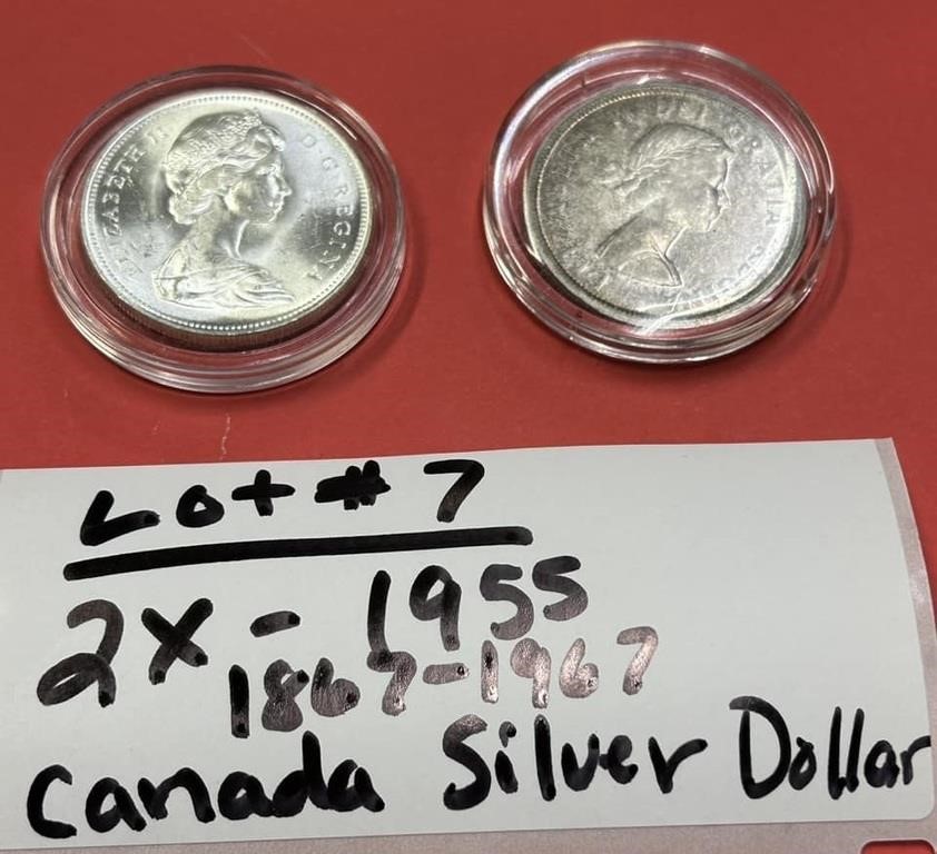 LOT#7) 2X- 1955 1867-1967 CANADIAN SILVER DOLLARS