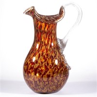 VICTORIAN SPATTER GLASS CHAMPAGNE PITCHER, maroon