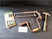 6 pieces Screwdriver Set, Hacksaw, Hammer, Brace