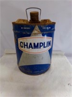 Blue Champlin 5 Gallon Oil Can  Rusty Top &