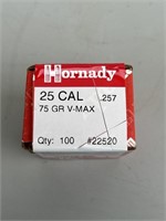 Hornady 25 Cal 75 Grain V-Max Bullets