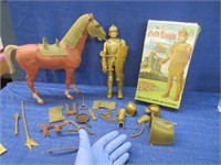 vintage marx gold knight toy in box with horse