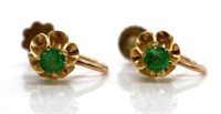 Emerald and 9ct yellow gold earrings