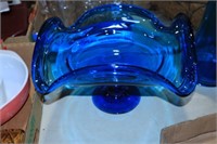 VINTAGE BLUE GLASS FRUIT BOWL