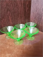 SET OF 5 VINTAGE GREEN VASELINE GLASS - IT GLOWS!!