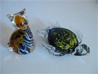 Two Glass Paper Weights Tallest 4"