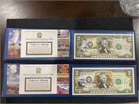 2 - US COLORIZED $2 BILLS WYOMING AND ARIZONA