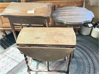 3 wooden antique side tables
