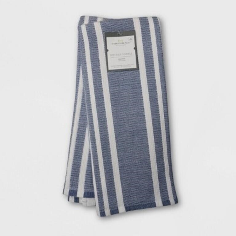 2pk Cotton Striped Terry Kitchen Towels - Blue