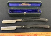 FABULOUS ANTIQUE DUAL STRAIGHT RAZOR CASE W BLADES