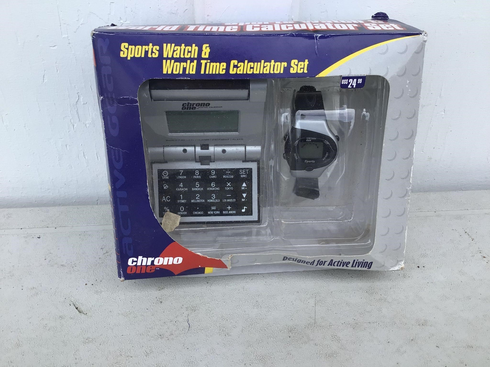 SPORTS WATCH & WORLD TIME CALCULATOR SET