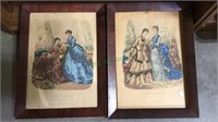 Two antique framed French fashion prints, La Mode