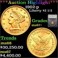 *Highlight* 1902-p Liberty $2 1/2 Graded ms67+