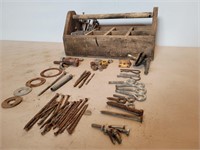 Vintage Wood Tool Carrier + Various Contents