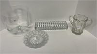 antique glass spooner, cracker tray & another