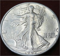 1943 S AU Grade Walking Liberty Half Dollar