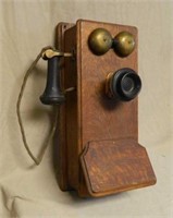 American Oak Antique Wall Telephone.