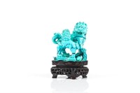CHINESE TURQUOISE CARVED LION GROUP