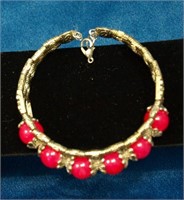 Gold Tone Bracelet w/Pink Stones