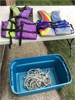 Large Tote with life jackets and boat rope