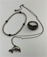 925 Silver Necklace, Bracelet, & Ring Size 8