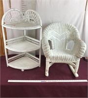 Wicker Stand And Child's Rocking Chair