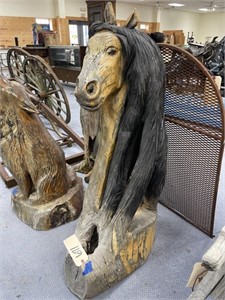 Carved Wood Horse Sculpture 46"H