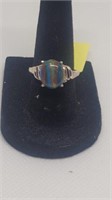 Sterling ring with rainbow calsilica stone sz 7