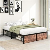 VERFARM Queen Bed Frame  Vintage Wood  Metal