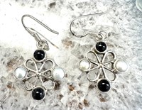 Sterling Silver Black Onyx Pearl Earrings