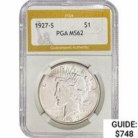 1927-S Silver Peace Dollar PGA MS62