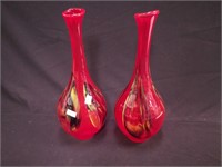 Pair of 14 1/2" high mid-century art glass red