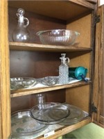 Pyrex Pie Plates & Misc Glass in Cabinet