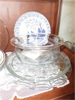 Lot (4) Serving Trays & Large Glass Bowl