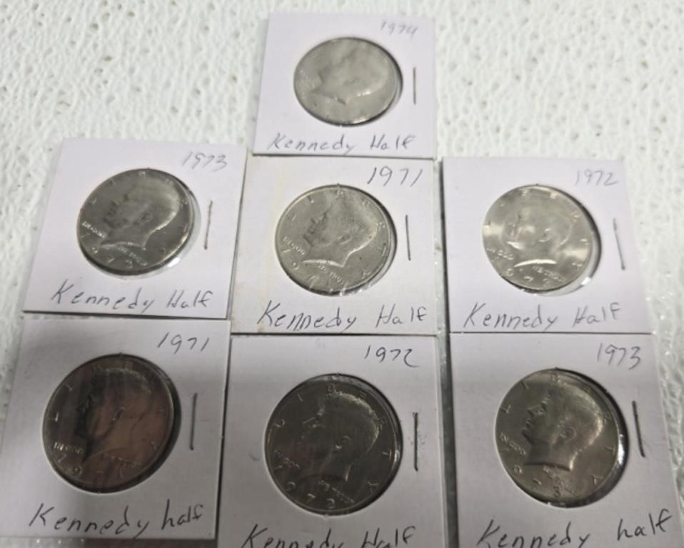 Lot of 7 1971-1974 Kennedy half dollars