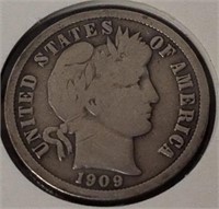 1909 silver Barber dime