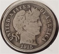 1915 silver Barber dime