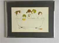 'Bathtime' Hand Colored Signed Lithograph with COA