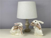 Lamp and  Pair of Ceramic Bunnies