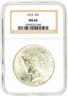 Coin 1923(P) Peace Dollar-NGC-MS64