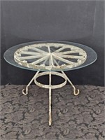 SMALL WROUGHT IRON TABLE WITH GLASS TOP